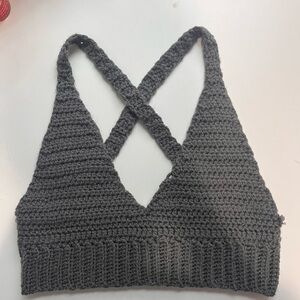 Handmade Gray Crochet Cross Backed Crop Top